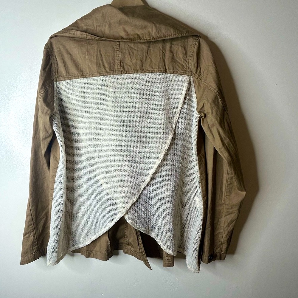 Anthropologie Nic. K Mesh Fly Away Back Double Breasted Tan Short Trench jacket